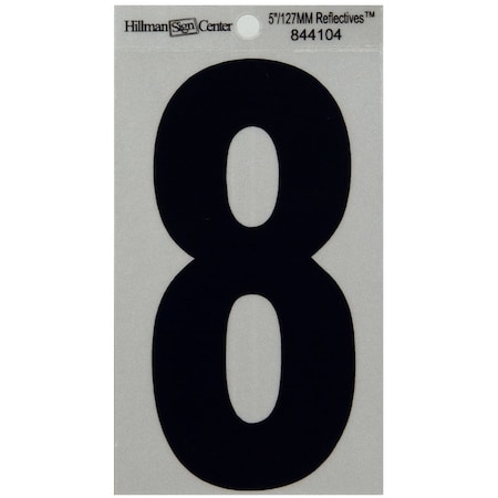 Hillman HILLMAN 5 in. Reflective Black Vinyl Self-Adhesive Number 8 1 pc, PK6 844104